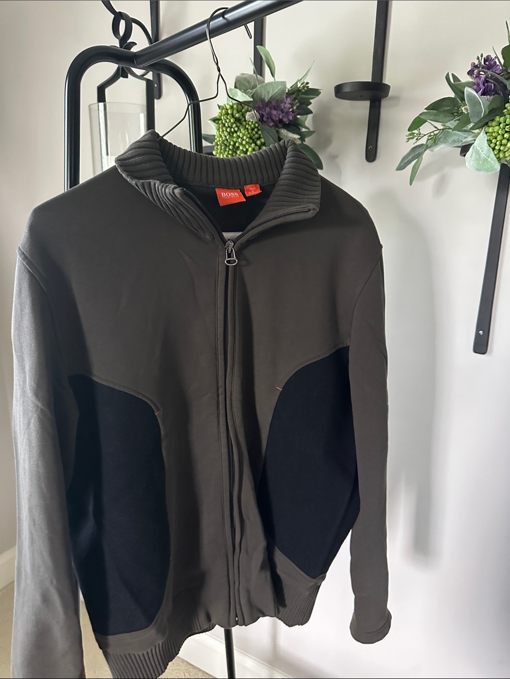 BOSS Olive Green and Black Full-Zip Men's Sweater Jacket
